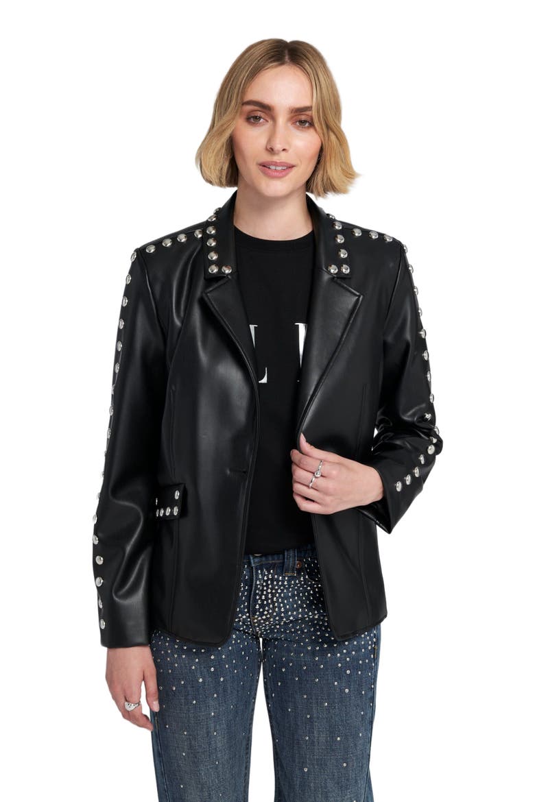 Studded Faux Leather Blazer, Alternate, color, Black