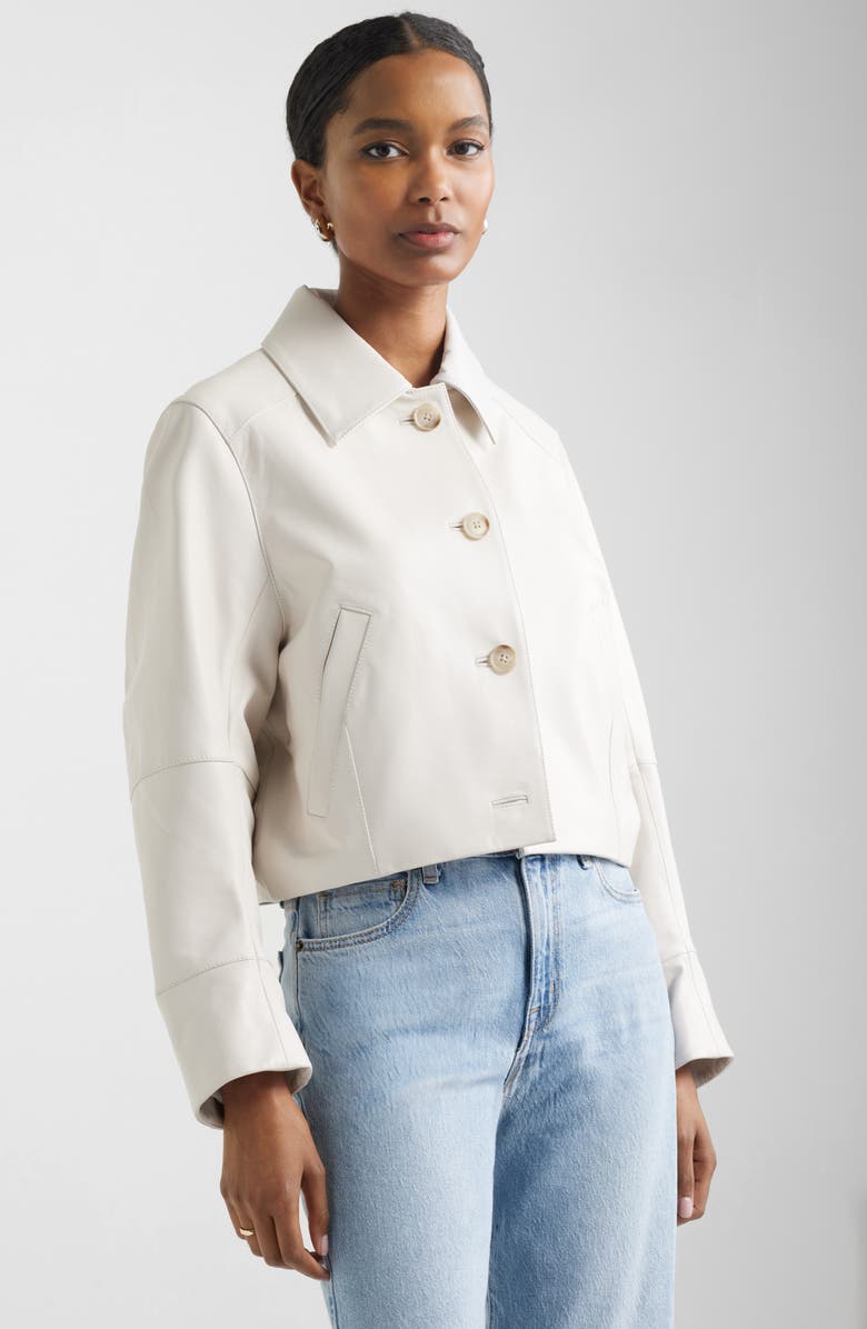 Nordstrom Crop Leather Jacket, Main, color, Ivory Tofu
