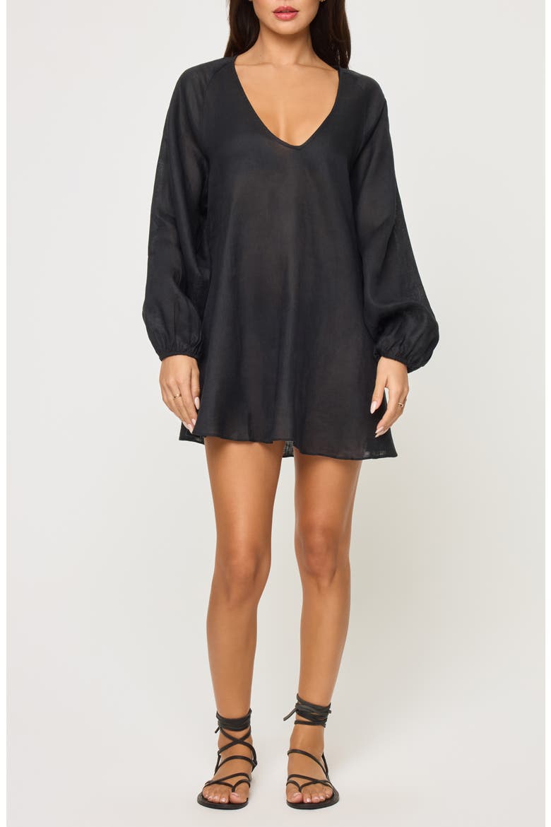 Boat Trip Linen Cover-Up Tunic, Main, color, BLACK