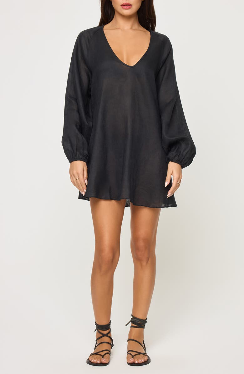 LSPACE Boat Trip Linen Cover-Up Tunic, Main, color, Black