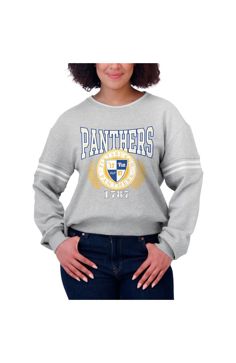 WEAR by Erin Andrews Women's WEAR by Erin Andrews Heather Gray Pitt Panthers Classic Stripe Pullover Sweater, Alternate, color, Heather Gray