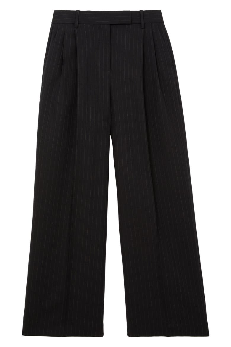 Beck Pinstripe Wool Wide Leg Trousers, Alternate, color, NAVY