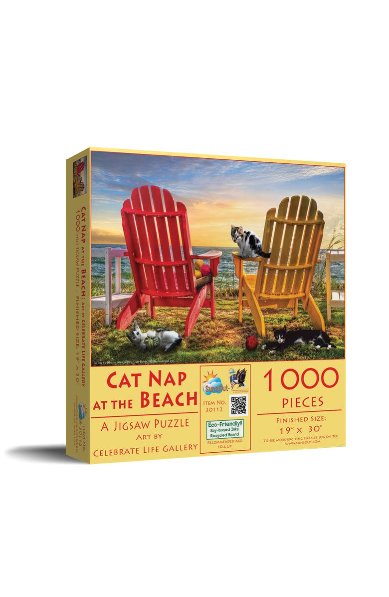 Sunsout Cat Nap at the Beach 1000 piece Jigsaw Puzzle for Adults, Main, color, Multicolor