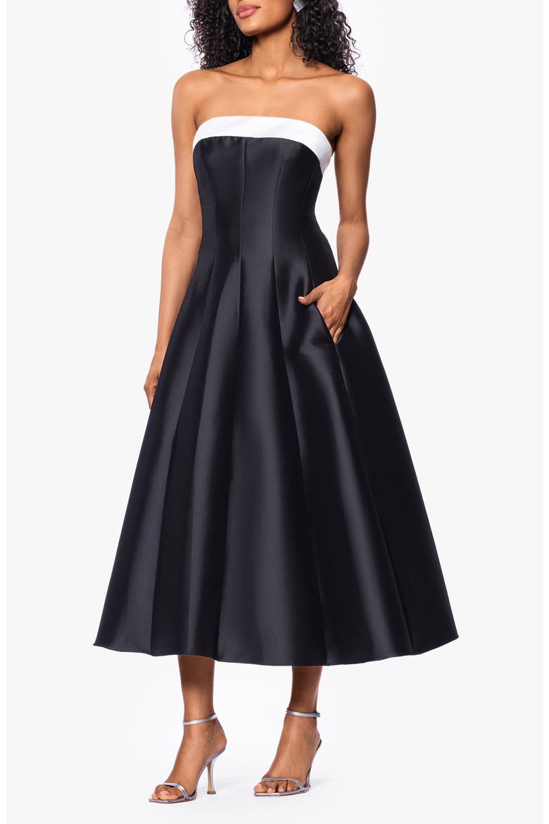 Contrast Strapless Mikado Ballgown, Alternate, color, BLACK/ WHITE