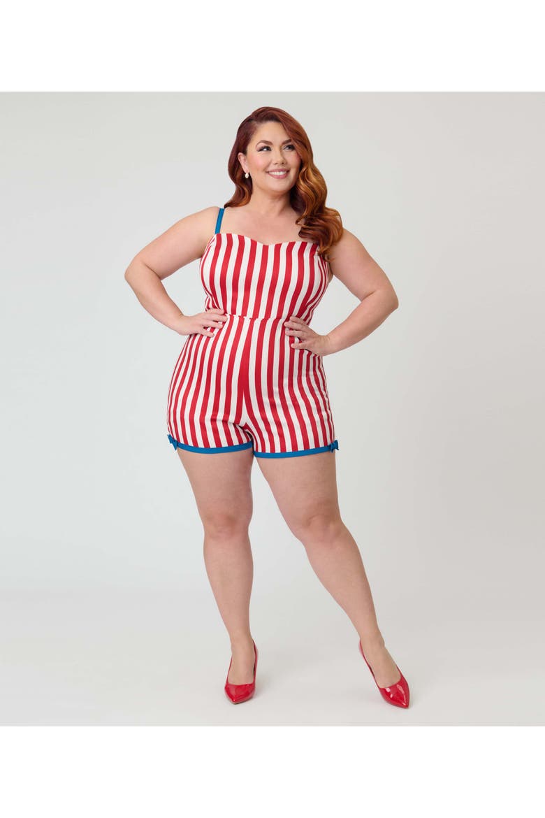 Plus Size 1960s Ossining Romper, Main, color, Red & White Stripe