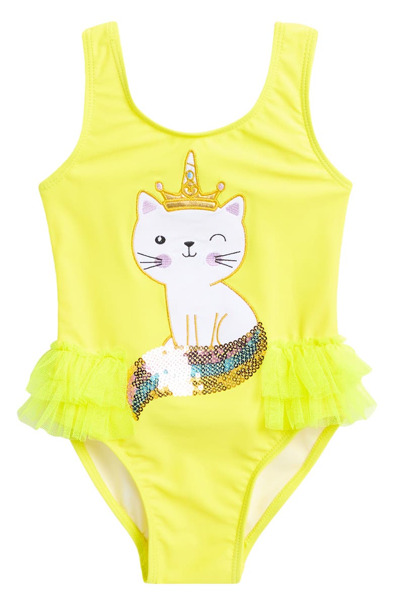 Flapdoodles Kids' Cat Ruffle One-Piece Swimsuit Toddler & Little Kid), Main, color, 