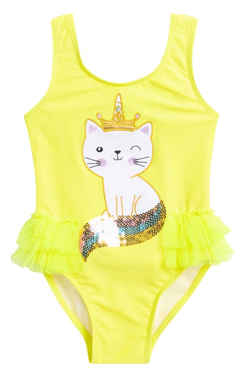 Shop Flapdoodles Kids' Cat Ruffle One-piece Swimsuit Toddler & Little Kid) In Light Yellow