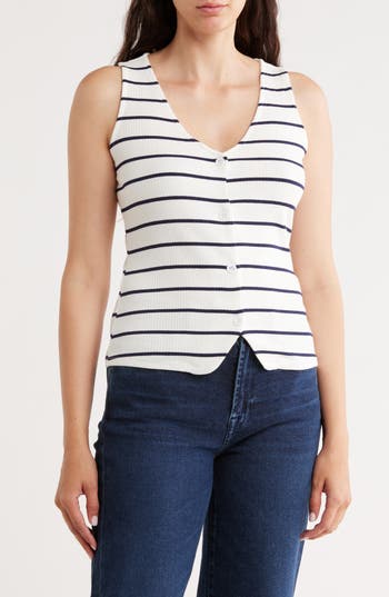 Cyrus V-neck Sleeveless Stripe Button-up Vest In Neutral