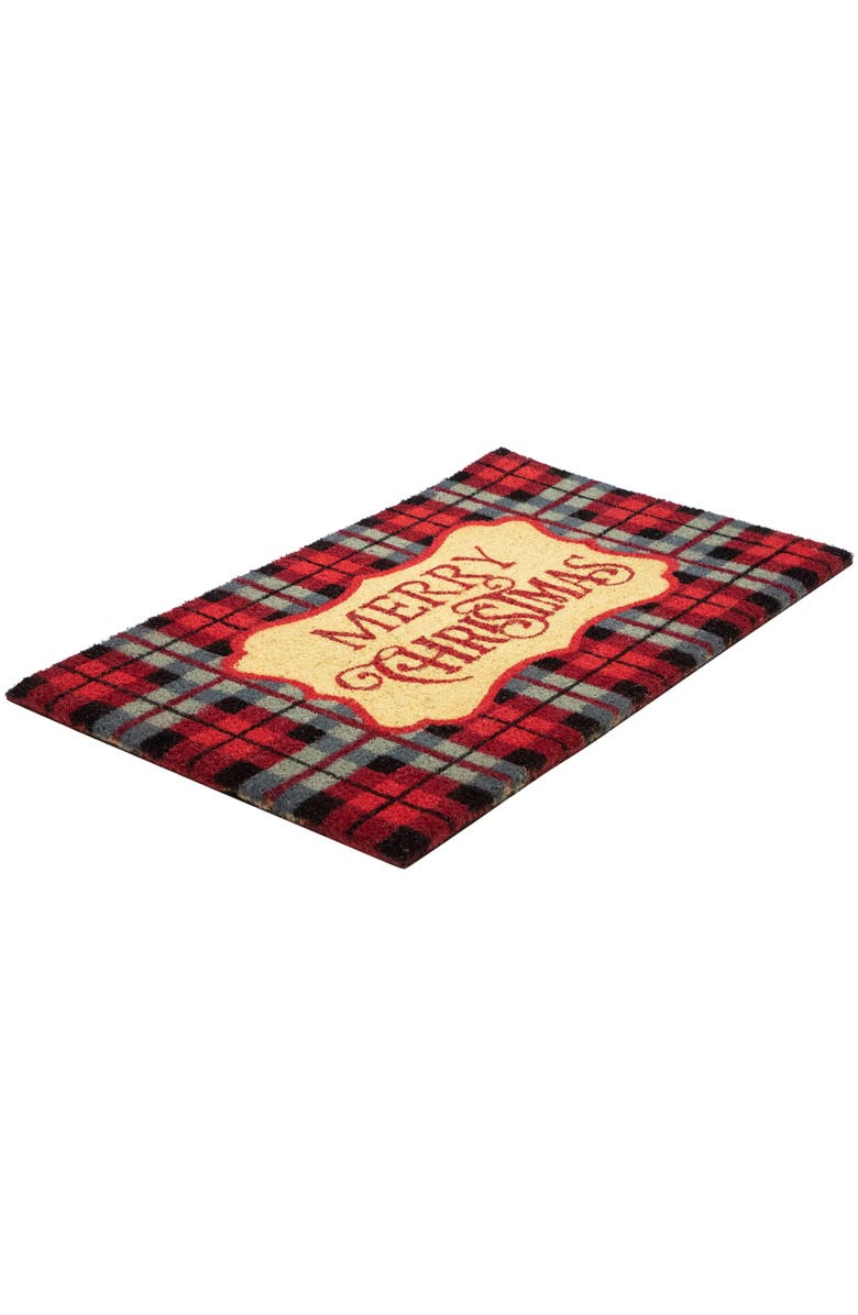 Northlight Plaid "Merry Christmas" Outdoor Coir Doormat - 18" x 30" - Black and Red, Alternate, color, Red