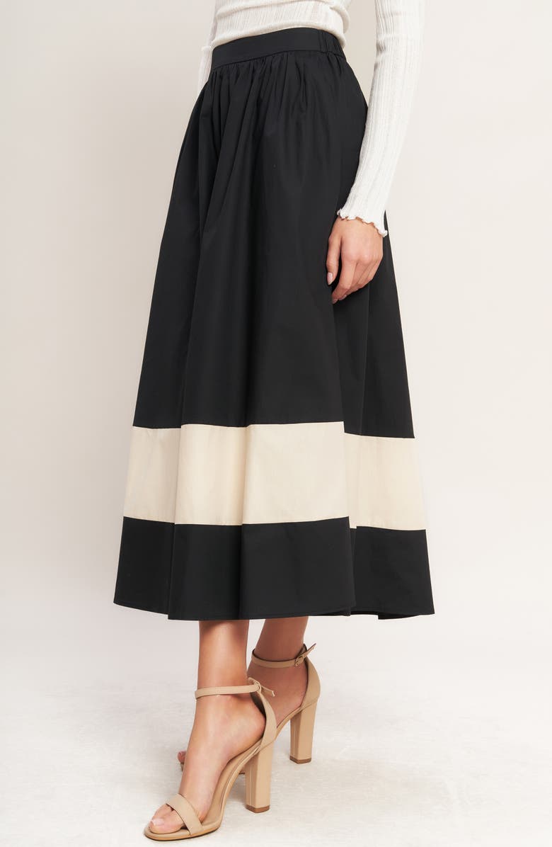 FLYING TOMATO Colorblock Cotton Skirt, Alternate, color, Black Cream