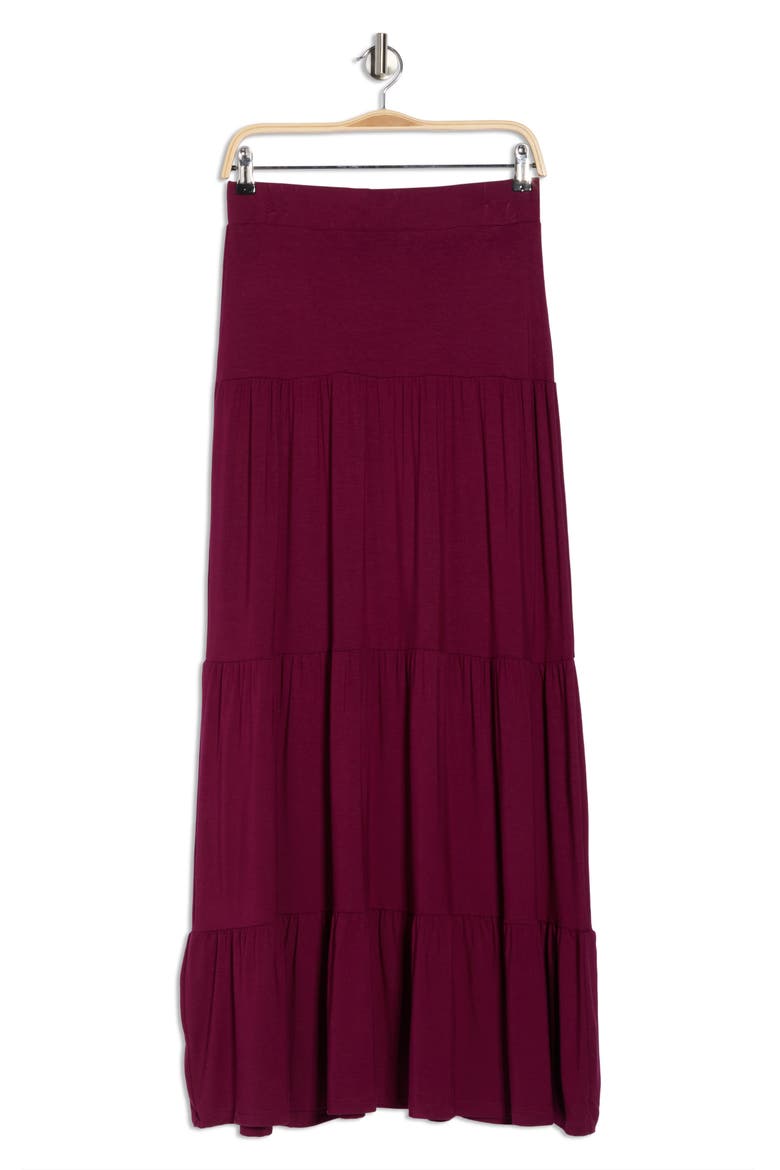 Tiered Jersey Maxi Skirt, Alternate, color, BURGUNDY
