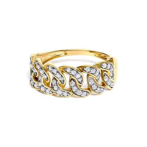 14K Yellow Gold Plated Sterling Silver 1/3 ctw Diamond Curb Link Band Ring