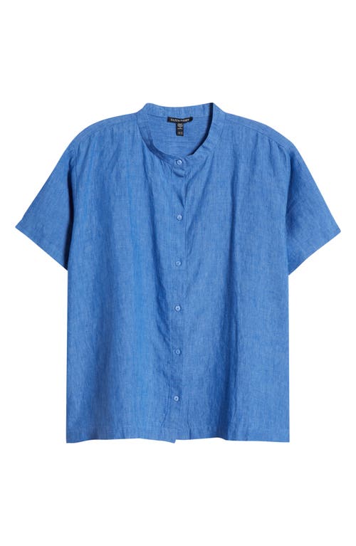 Eileen Fisher Organic Linen Button-up Shirt In Blue