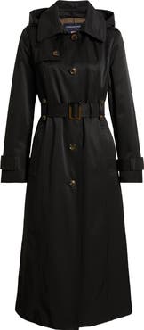 London Fog Hooded Single Breasted Maxi Trench Coat