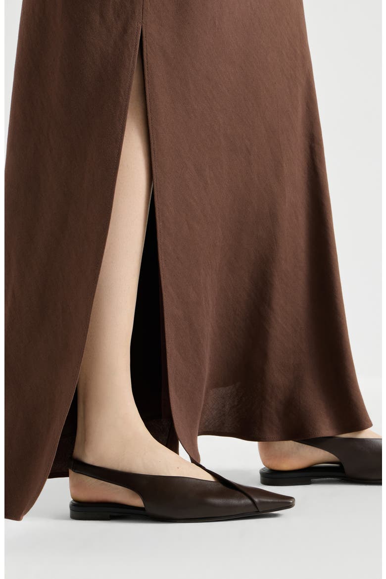 Viscose and linen twill fluid bias-cut skirt, Alternate, color, Cocoa