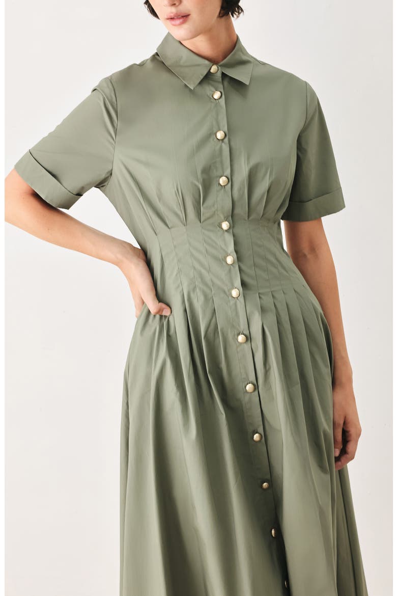 Pleated Cotton Shirtdress, Alternate, color, OLIVE