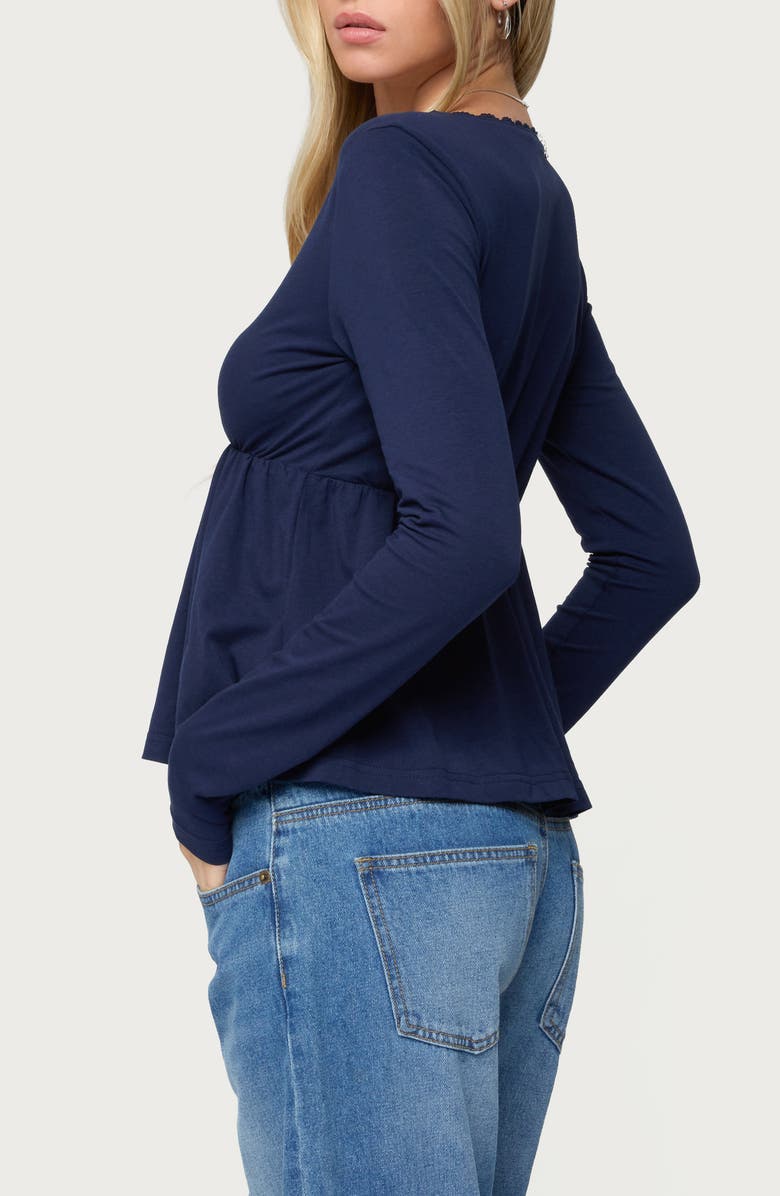 EDIKTED Kenzie Long Sleeve Babydoll Top, Alternate, color, Navy