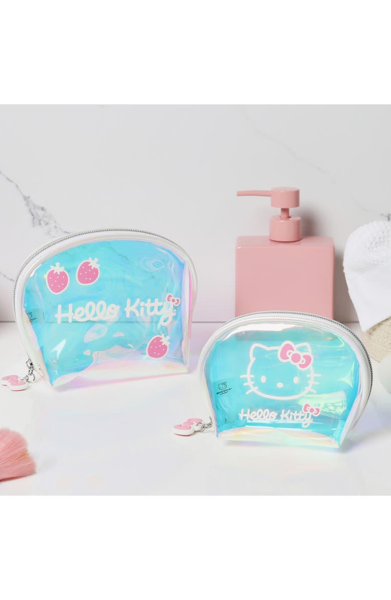 Hello Kitty Clear Iridescent Large and Small Dome Cosmetic Travel Bag Set, Alternate, color, Multicolor