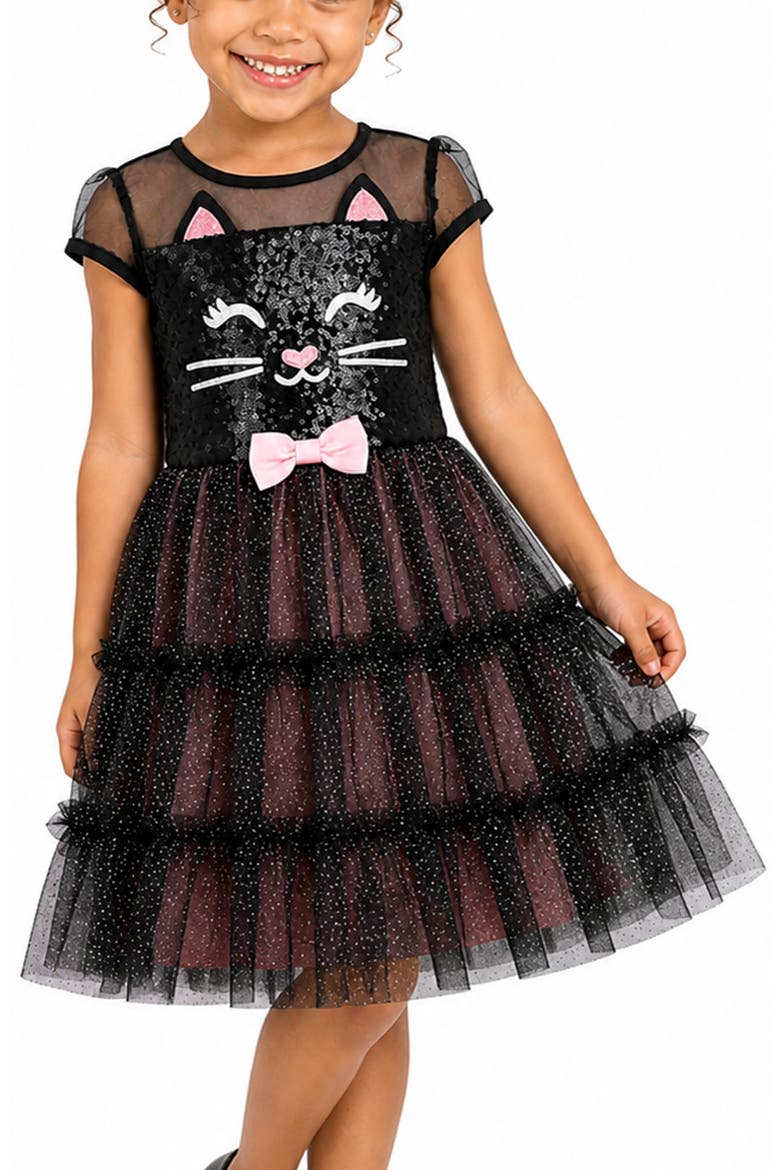 Kids' Sequin Kitty Tutu Dress, Alternate, color, BLACK/ BLUSH