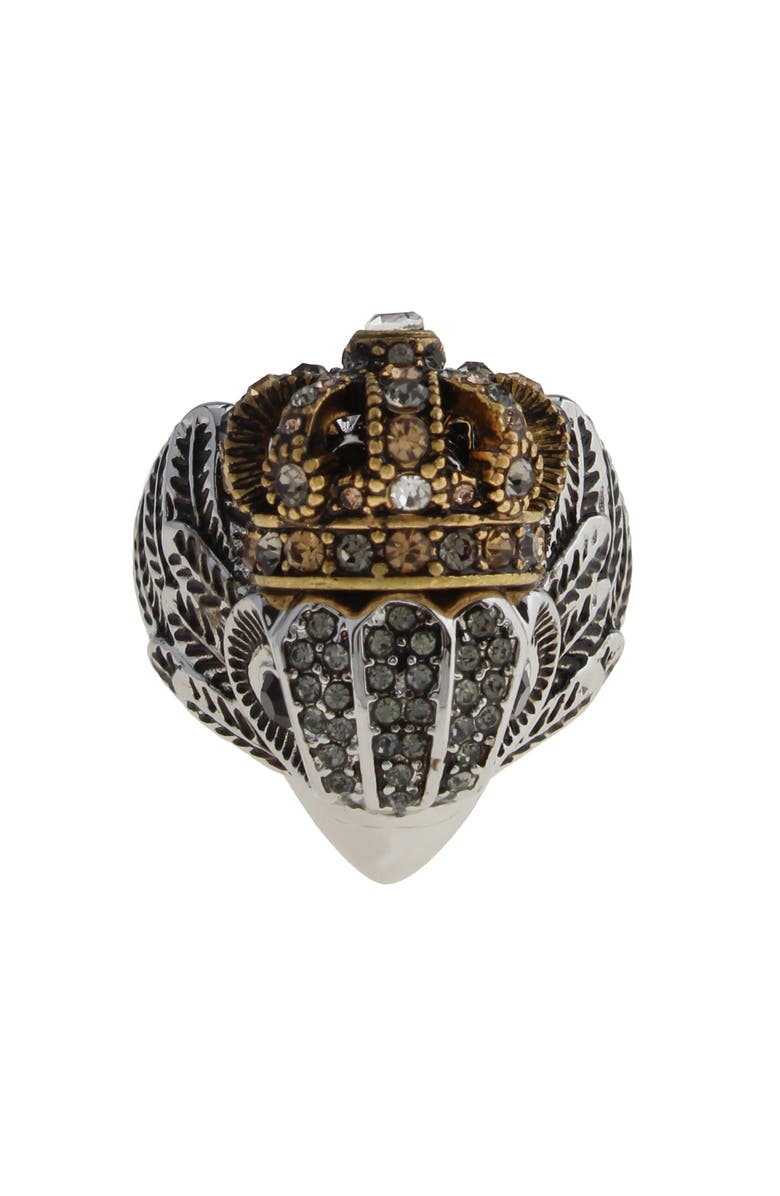Kurt Geiger London Crowned Eagle Cocktail Ring, Alternate, color, Rhodium/ Crystal