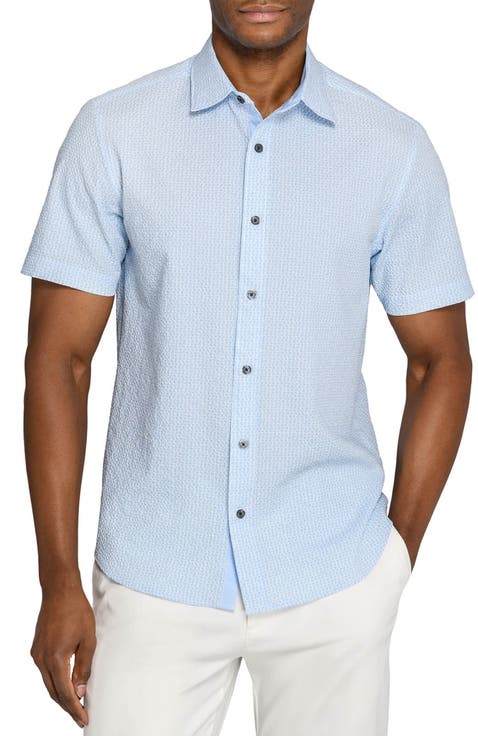 Slim Fit Dot Woven Short Sleeve Seersucker
