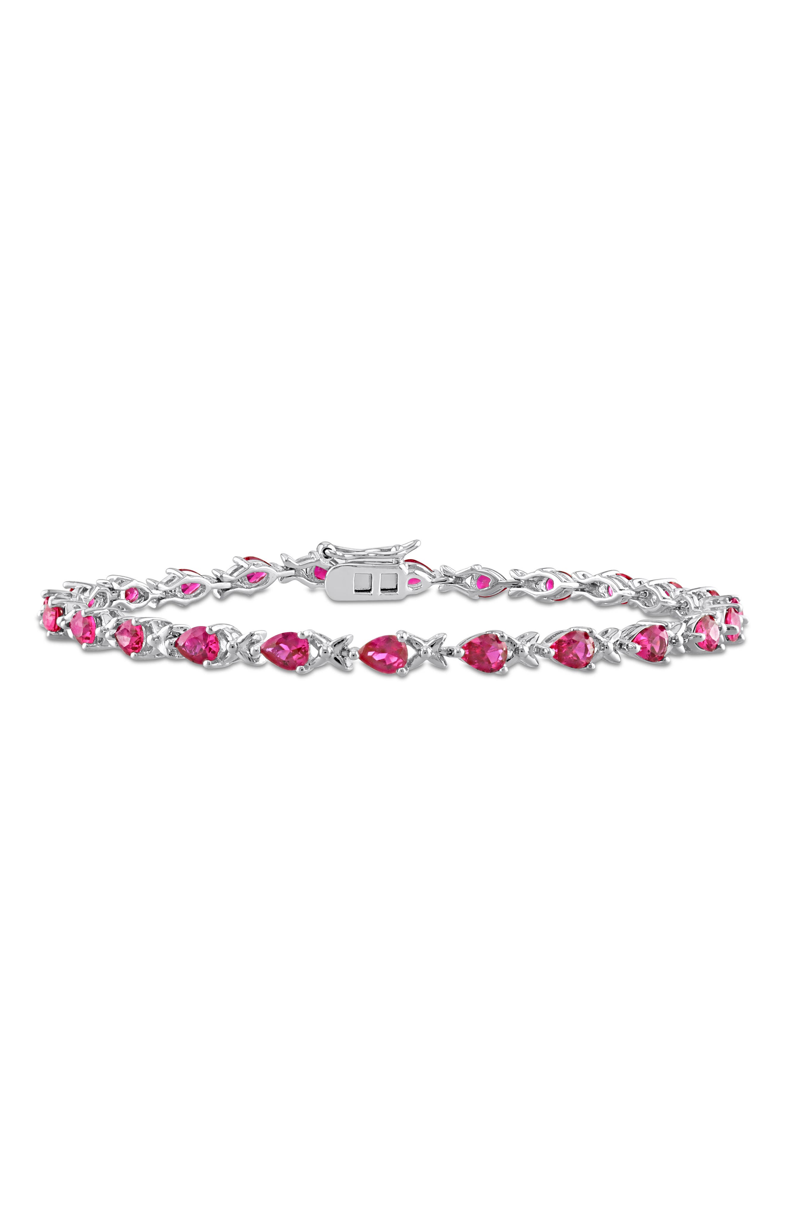 DELMAR Sterling Silver Lab Created Ruby Tennis Bracelet