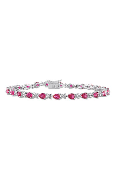 Sterling Silver Lab Created Ruby Tennis Bracelet