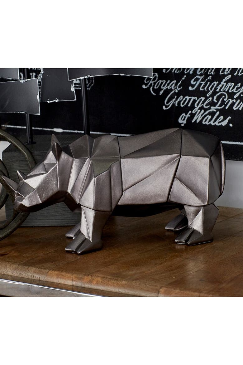 Silver Polystone Modern Rhino Sculpture, Alternate, color, SILVER