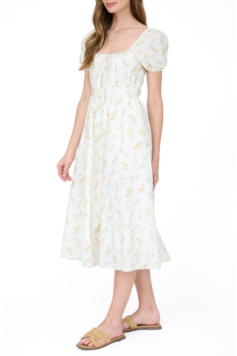 Floral Puff Sleeve Cotton Midi Dress, Alternate, color, IVORY FLORAL