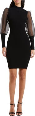 French Connection Krista Organza Contrast Long Sleeve Sweater Dress