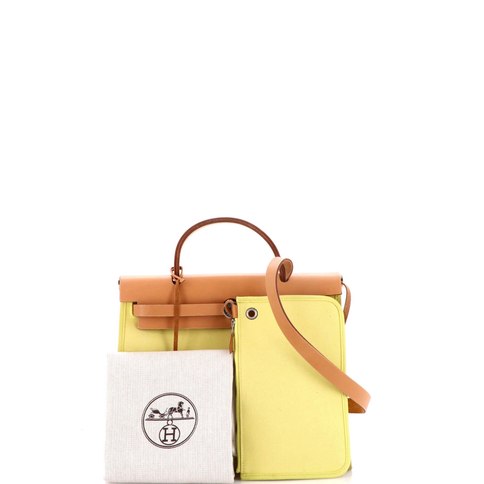 Pre-Owned Hermes Herbag Zip Leather and Toile 31, Alternate, color, Soufre