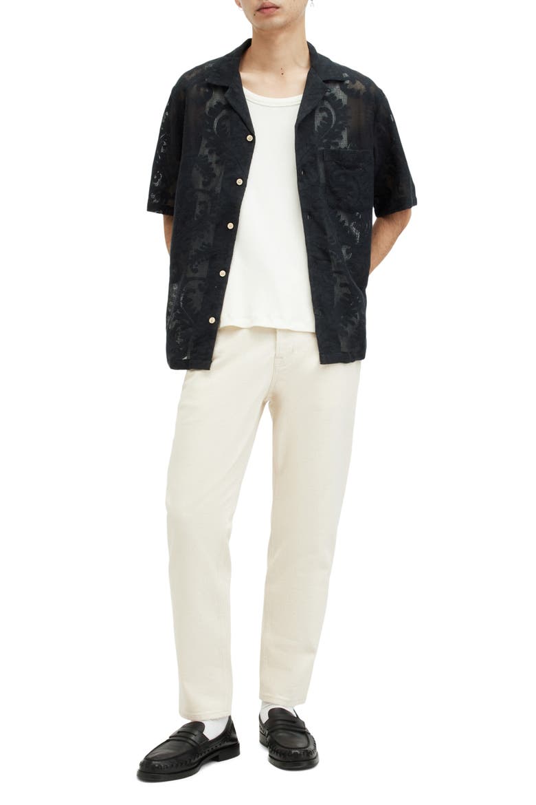 Cerrito Relaxed Fit Lace Camp Shirt, Alternate, color, JET BLACK