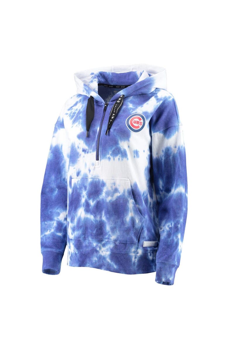 DKNY SPORT Women's DKNY Sport White/Royal Chicago Cubs Dakota Tie-Dye Half-Zip Hoodie, Alternate, color, White