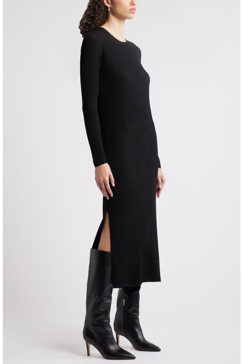 Long Sleeve Midi Sweater Dress, Alternate, color, BLACK