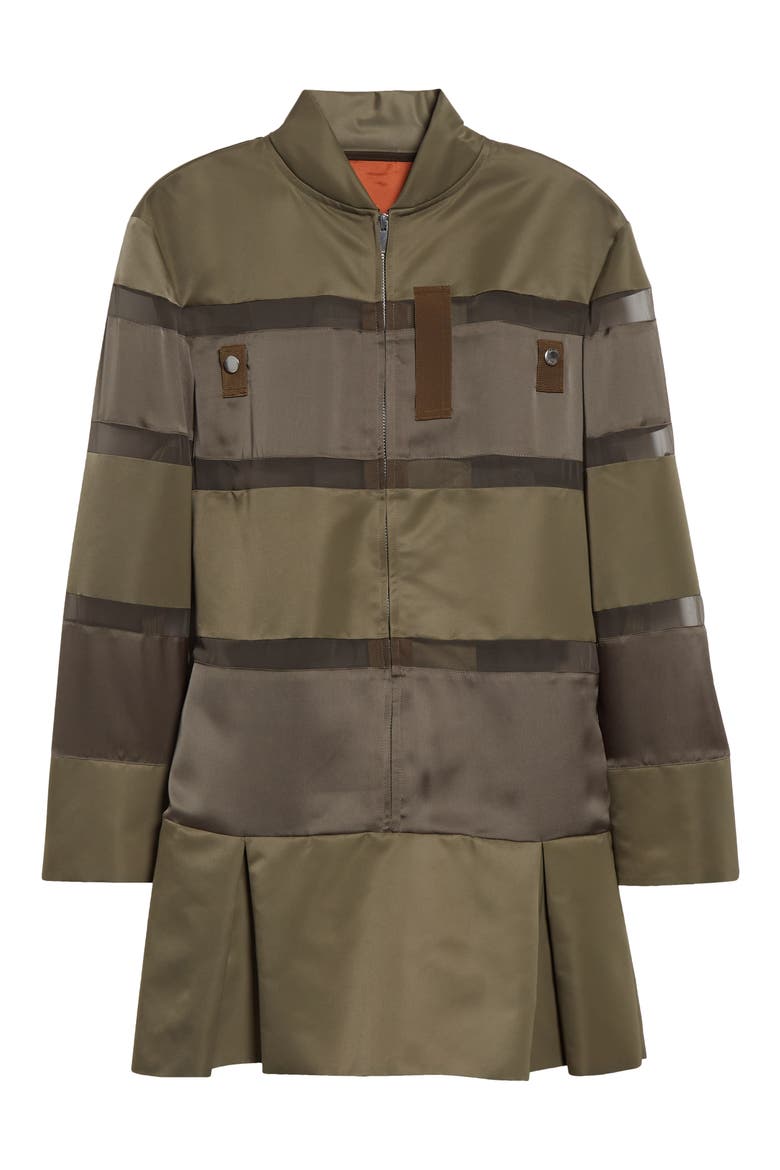 Long Sleeve Colorblock Stripe Mixed Media Bomber Dress, Alternate, color, TAUPE