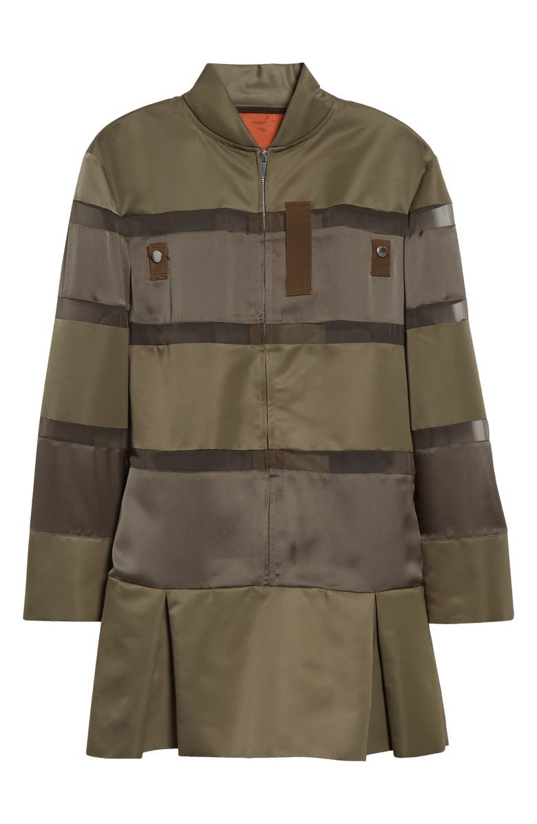 Sacai Long Sleeve Colorblock Stripe Mixed Media Bomber Dress, Alternate, color,