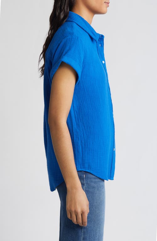 Caslon Cotton Gauze Camp Shirt In Blue