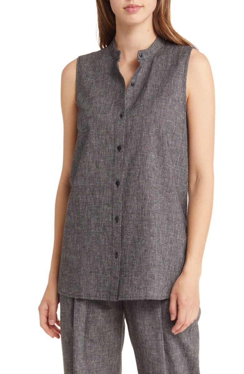 Eileen Fisher Longline Hemp & Organic Cotton Button-Up Shirt, Main, color, 