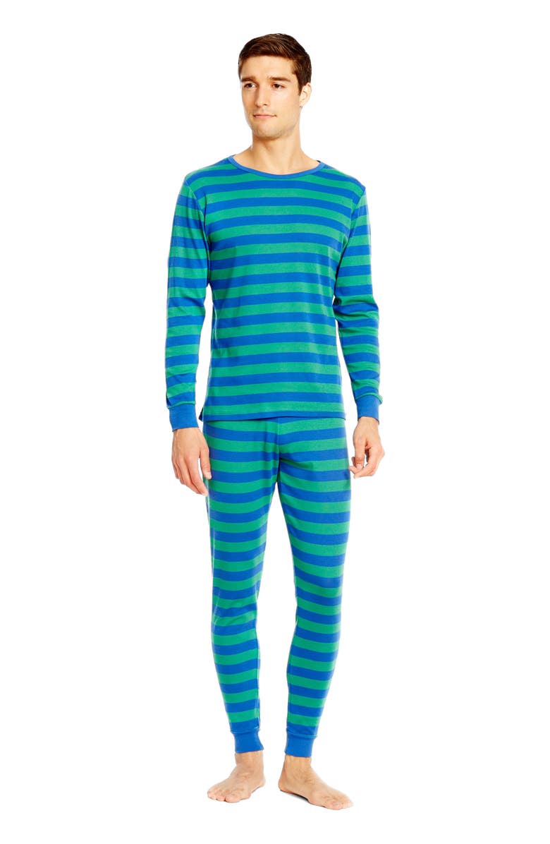 Leveret Men's Cotton Printed Pajama Set, Main, color, Striped Blue & Green