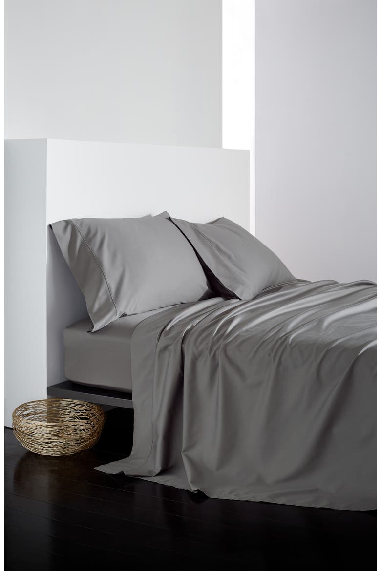 Indulgence Cotton & Silk Flat Sheet, Alternate, color, GREY
