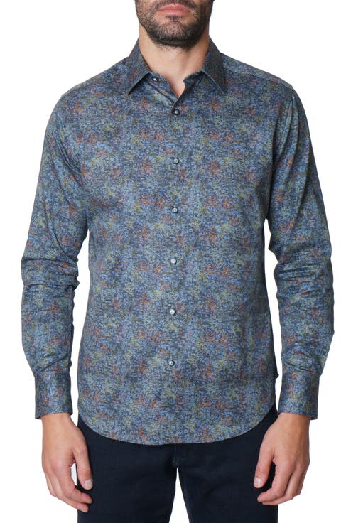Abstract Print Cotton Button-Up Shirt