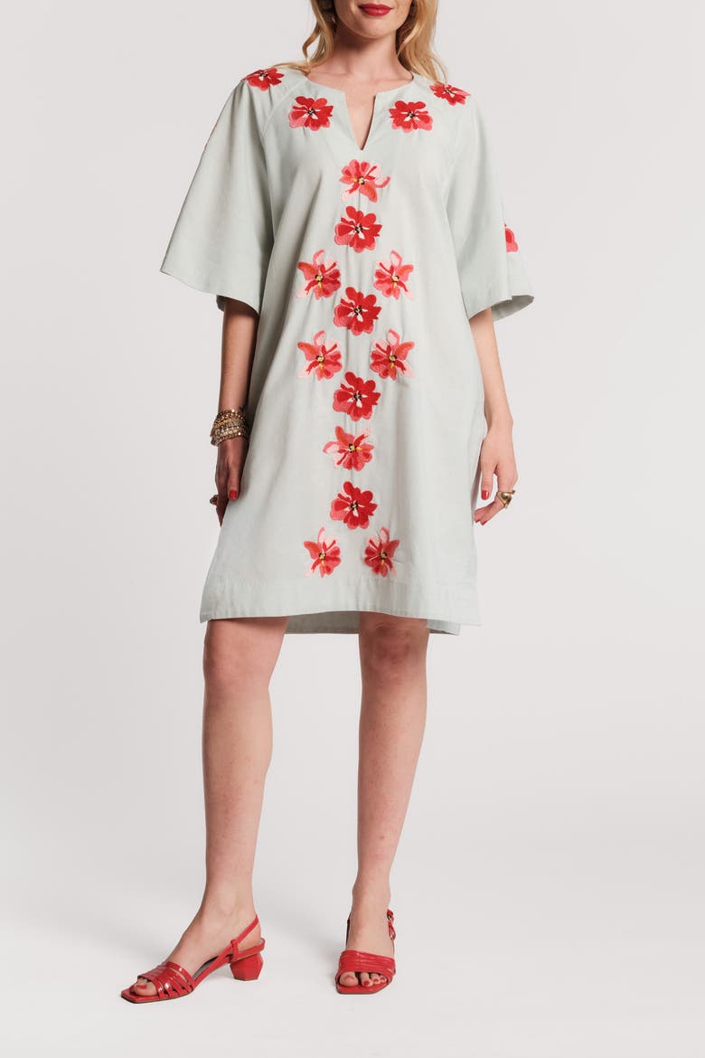 Charming Caftan Mini Georgia Embroidery, Main, color, Light Blue/Red/Pink
