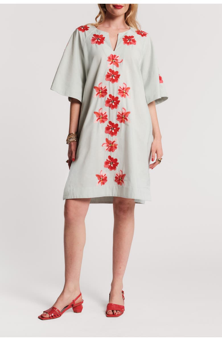 Frances Valentine Charming Caftan Mini Georgia Embroidery, Main, color, Light Blue/Red/Pink
