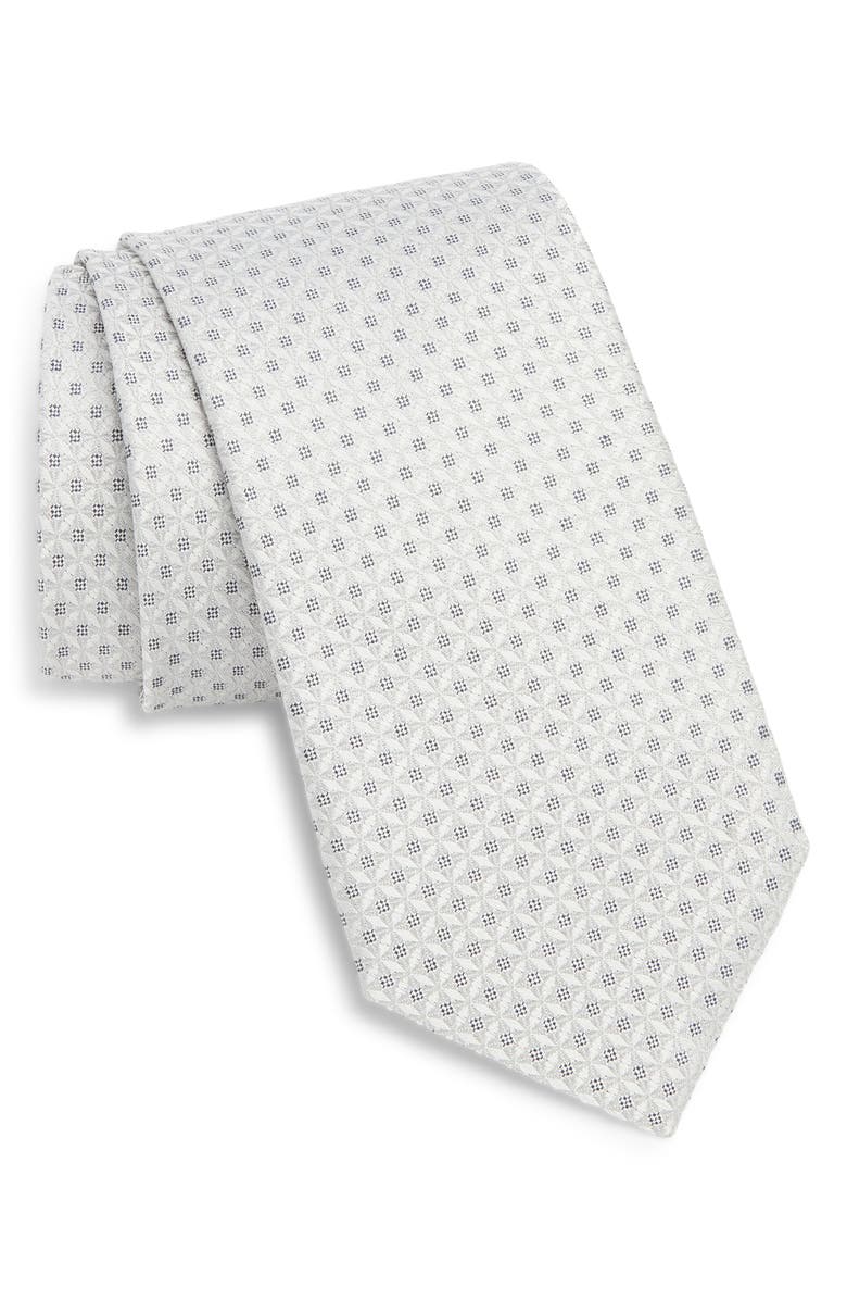 Canali Neat Silk Tie, Main, color, Silver