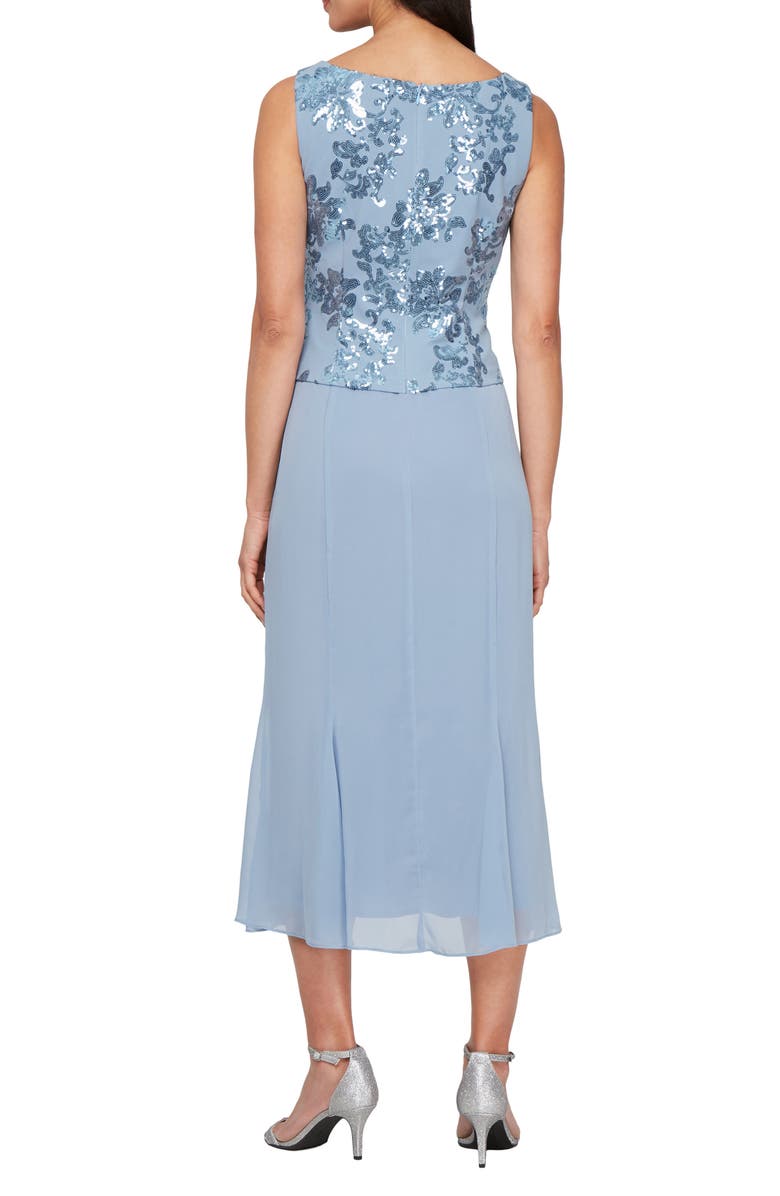Alex Evenings Sequin Detail Cocktail Midi Dress with Jacket, Alternate, color, Dusty Blue