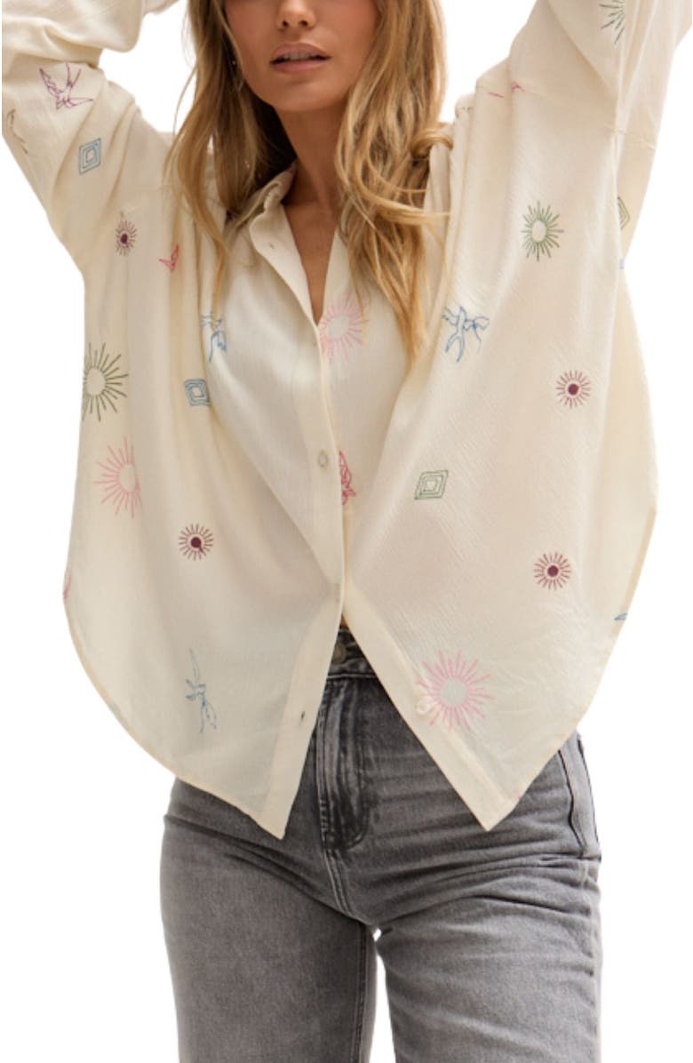 LILY AND LIONEL Swallow Crinkle Embroidered Shirt, Alternate, color, Natural