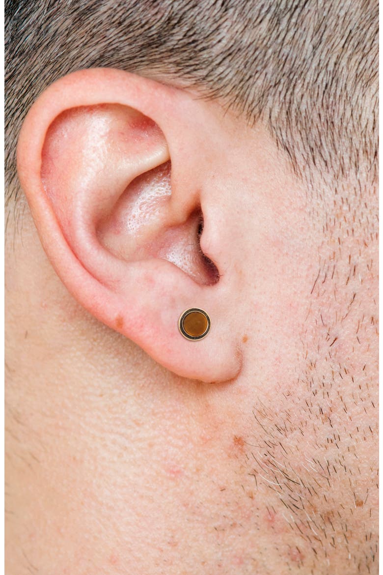 Men's Tiger's Eye Round Stud Earrings, Alternate, color, YELLOW