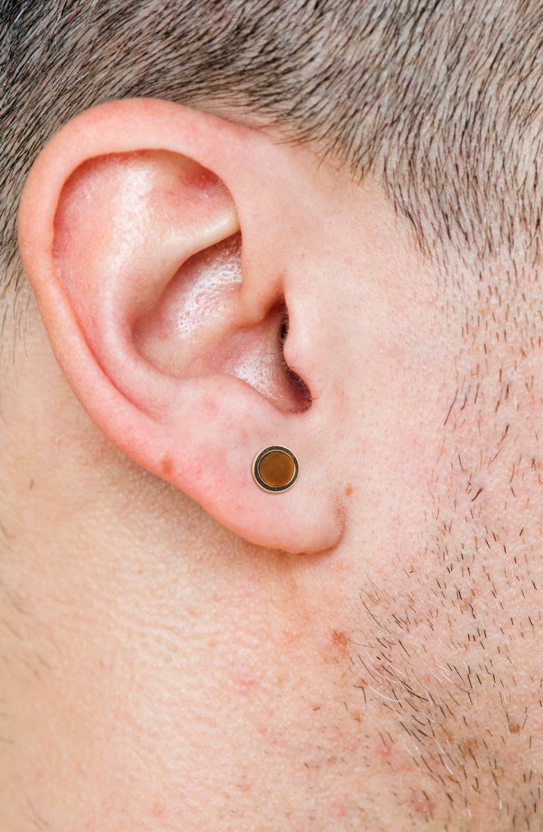 DELMAR Men's Tiger's Eye Round Stud Earrings, Alternate, color, Yellow