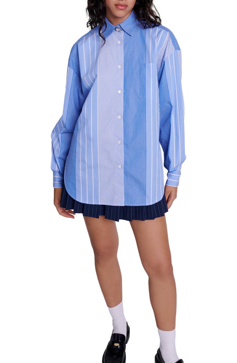 maje Striped patchwork shirt, Main, color, 