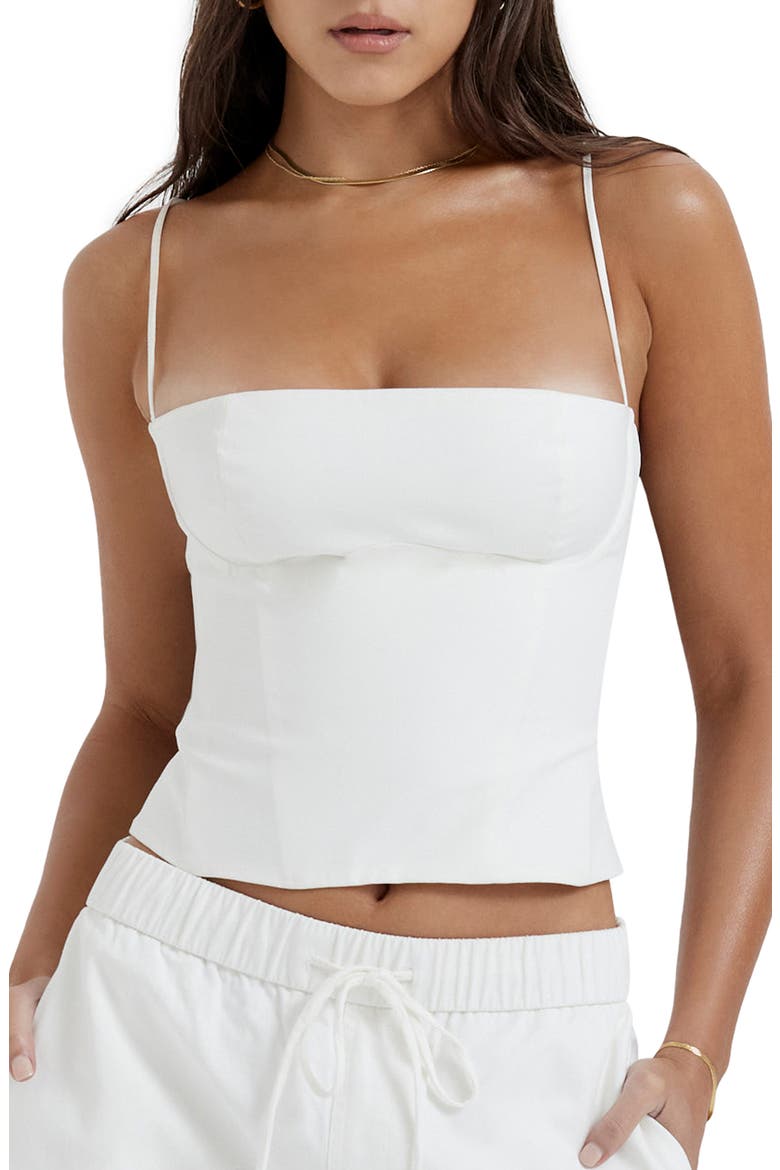 Audette Structured Cotton Twill Corset Top, Main, color, WHITE